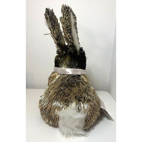 Rachel Zoe Mirror Silver Straw EASTER BUNNY With Pink BOW - Picture 3 of 7